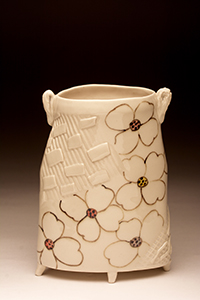 Image of the porcelain paper clay work White Floral Vase by Jerry L. Bennett.